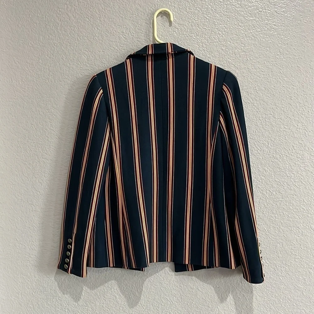 Chicos Jacket Womens 0 Small Navy Stripe Ponte Single Hidden Closure Business - Picture 10 of 11